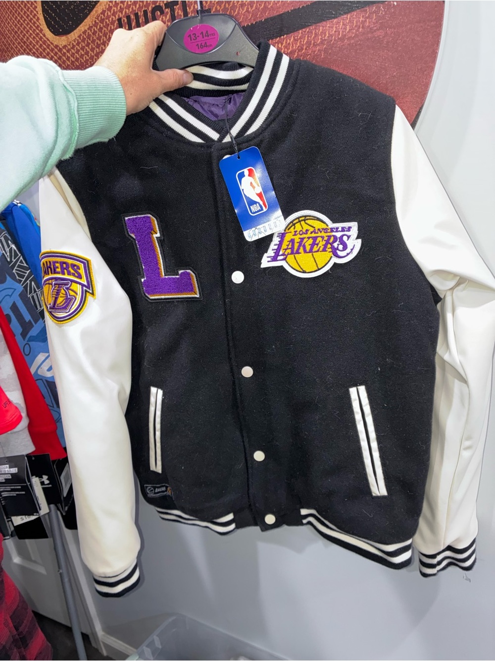 NWT Los Angeles Lakers Kids Black & White Varsity Jacket Size 13-14